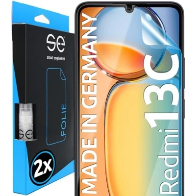 Abbildung von 2x se® 3D SCHUTZFOLIE Transparent für Xiaomi Redmi 13C, Selbstheilend, 100% Fingerabdruck &amp; FaceID kompatibel, einfache blasenfreie Installation, Ultra Klar, Stoß Kratzfest TPU, aus Deutschland