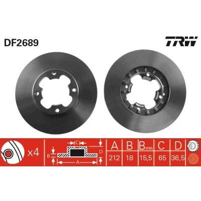 Abbildung von TRW DF2689 Bremsscheibe 212 18 4 94 Belüftet lackiert SUBARU: JUSTY 1, Libero Bus