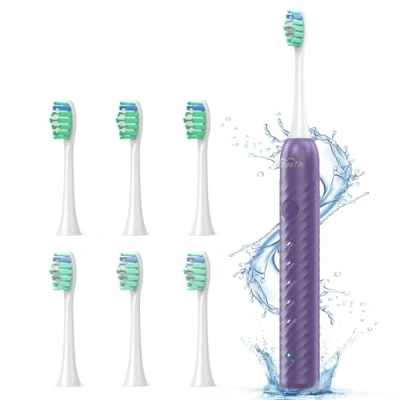 Abbildung von YteaTh Elektrische Zahnbürste Schallzahnbürste Eine Ladung für 180 Tage Elektrisch, Shcall Electric Toothbrush Mit 6 Ersatzbürsten, 5 Putzmodi, Timer violett