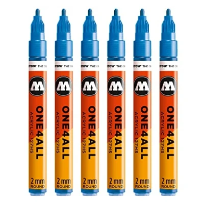 Abbildung von Molotow One4All 127HS Acryl Marker (2,0 mm Strichstärke, hochdeckend und permanent, UV beständig, für fast alle Untergründe) 6 Stück Farbe 224 metallic blau