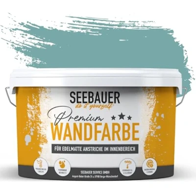 Abbildung von SEEBAUER diy Wandfarbe Türkis 2,5L für Innen (No. 779 Tourqoise Dream) Edelmatte Innenfarbe Blau Grün Grüntöne sehr hohe Deckkraft Matt, Abwaschbar und Tropffrei