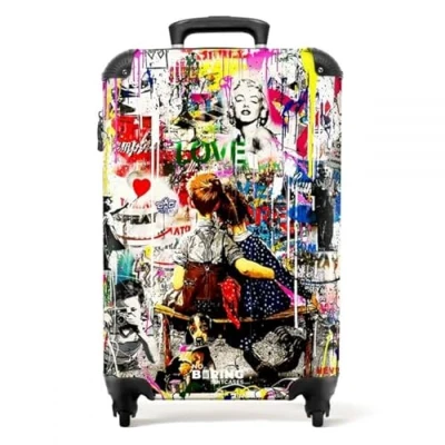 Abbildung von NoBoringSuitcases.com© Hartschalen Trolley Bekannte Kunstwerke als bunte Graffiti Kunst 55x35x20cm, 4 Rollen, Reisetasche mit Koffer Handgepäck Flugzeug