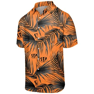 Abbildung von FOCO Herren Mens NFL Team Logo Floral Aloha Tropical Button Up Shirt Cincinnati Bengals SMU Hemd, mit Knopfleiste, Größe L, L