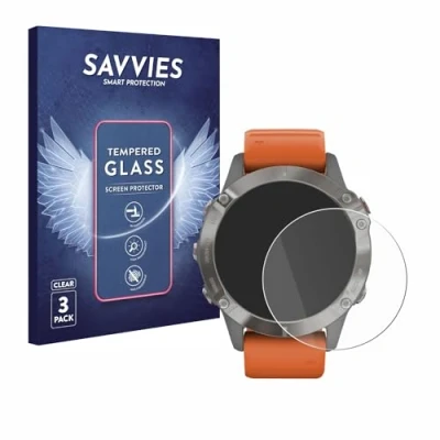 Abbildung von Savvies Panzer Schutz Glas für Garmin Fenix 6/6 Pro / 6 Solar (3 Stück) 9H Hartglas, Anti Fingerprint, Displayschutz