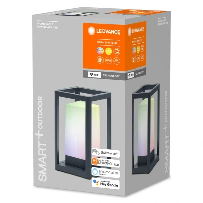 Abbildung von LEDVANCE SMART+ WIFI TABLE FRAME Powerbank 20,3cm, dimmbares Windlicht, Aluminium Gehäuse, Akku und Funktion integriert, RGB Farbsteuerung, 5 W, 270 Lumen, warmweiß 3000 K, IP 44