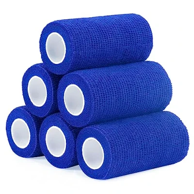 Abbildung von Haftbandage Verband Selbstklebender 10cm x 4,5m, 6 Rollen Fixierbinde Selbsthaftend Kohäsive Bandage für Erste Hilfe Dog Tierarztwickelband Sport Elastische Binde Handgelenk, Füße (Blau)