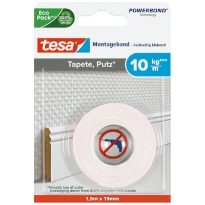 Abbildung von tesa Montagekleber Montageband 1,5 m x 19 mm, weiß