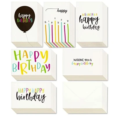 Abbildung von AZZUTORK Best Paper Greetings Glückwunschkarten zum Geburtstag (48 Stück), 6 handgeschriebene moderne Designs, bunte Designs innen blanko, inklusive Umschläge, 10 x 15 cm