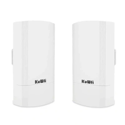 Abbildung von KuWFi CPE200 WLAN Bridge Outdoor CPE, 5.8G Point to WiFi Bridge, 900Mbps Wireless für 2KM Netzwerk, CCTV, Kamera, Starlink Router, PoE Adapter, 2 RJ45 Ethernet Ports, Pack Access