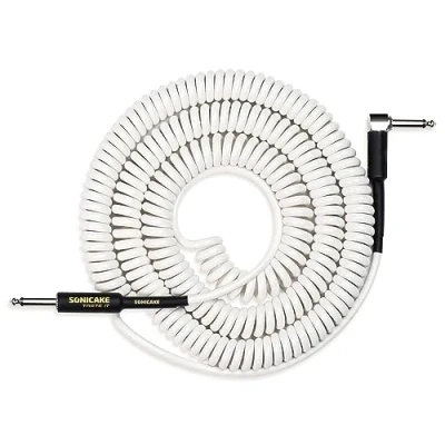 Abbildung von SONICAKE 10M Gitarren Instrumentenkabel 6.3mm Coil Cable für Gitarre Bass Spiralkabel mit Abgewinkelte Stecker und Standard Klinke Weiß