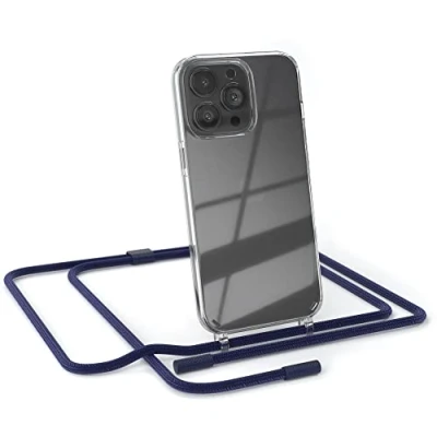 Abbildung von EAZY CASE kombinierbare Handyketten kompatibel mit iPhone 13 Pro, Transparente Silikon Hülle rundem Umhängeband, abnehmbar durch abschraubbare Endstücke Band, Wechselgurt, Nacht Blau