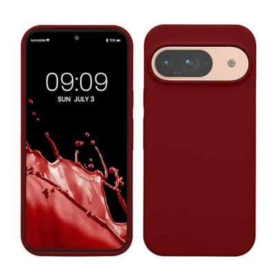 Abbildung von kwmobile Hülle kompatibel mit Google Pixel 9 / Pro Silikon Handy Case Handyhülle weiche Oberfläche kabelloses Laden Rhabarber Rot