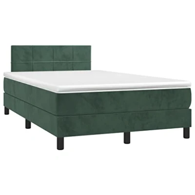 Abbildung von vidaXL Boxspringbett mit Matratze LED Doppelbett Polsterbett Bett Bettrahmen Lattenrost Bettgestell Hotelbett Schlafzimmerbett Dunkelgrün 120x200cm Samt