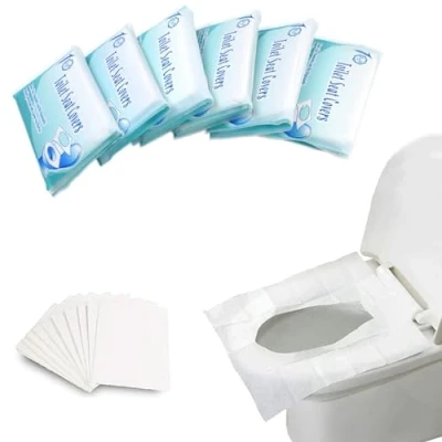 Abbildung von MAIYADUO 60 Stück Einweg Toilettensitzbezug, Spülbare Toilette Auflage Toilettensitzbezüge Toilettenschutz Toilettenauflage WC Sitzauflage für Unterwegs öffentlichen Toiletten(42x35)