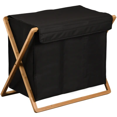 Abbildung von Kesper Wäschesammler, Material: Polyester, Bambus, Maße: 69 x 41 cm, Höhe: 56,5 Farbe: Schwarz, Braun 19437