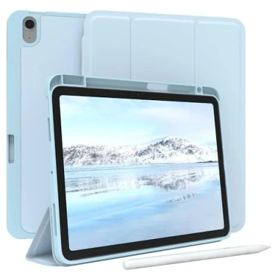 Abbildung von EAZY Case Schutzhülle mit Stifthalter für iPad Air 6 (10,9 Zoll) 10,9 Zoll Hülle Stifthalterung Tablet Cover Touchpen Smartcase aufstellbar Klappcase Auto Sleep Wake Up Etui Hell Blau