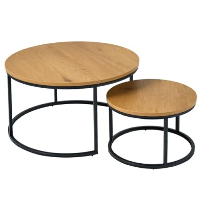 Abbildung von riess ambiente Couchtisch ELEGANCE Ø80cm natur / schwarz (Set, 2 St), Wohnzimmer · rund Wildeichen Design Metall Gestell Industrial