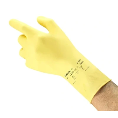 Abbildung von Ansell AlphaTec 87 086 Mehrzweckhandschuhe aus Latex, Chemikalienschutz, Lebensmittel Geeignet, Wiederverwendbare Gummihandschuhe, Hausputz, Haushalt, Kochen, Gelb, Größe S (1 Paar)