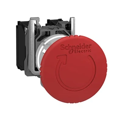 Abbildung von Schneider Electric XB4BS8444 Not Aus/Not Halt Schalter, Harmony XB4, Metall, 22mm, rot, Pilz 40mm, Drehentriegelung, 2Ö