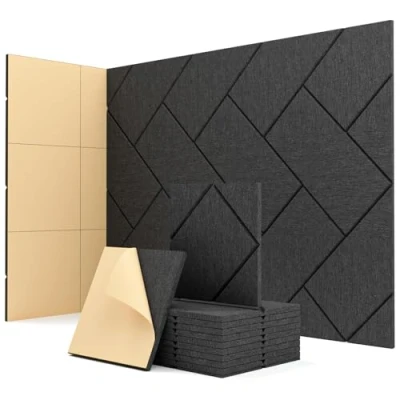 Abbildung von Soundsbay 12 Stück Akustikplatten Selbstkleben, Schalldämmung Schallschutz Wand hoher Dichte Schallschutzplatten, Akustikpaneele für Gaming Deko, Büros, Studios, 30x30x0.9cm (Schwarz)