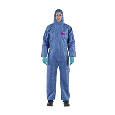Abbildung von Ansell AlphaTec 1500 Model 138, Einweg Schutzanzug mit Kapuze, Chemikalienschutz Type 5/6, Wasserabweisend Arbeits Overall, Einmal Schutzkleidung Herren Damen, Blau, Größe L (1 Stück)