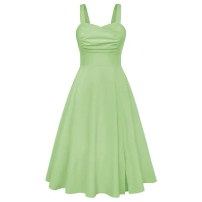 Abbildung von Damen Blumenkleid Sommer A Linie Spaghetti Sommerkleid Midi Rockabilly Cocktailkleid Strand Hellgrün S