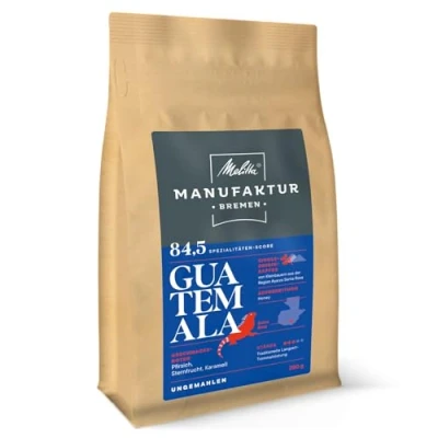Abbildung von Melitta Manufaktur Kaffee Guatemala Honey, Spezialitäten Kaffee, 250g, ganze Bohnen, ungemahlen, Single Origin sanfte Trommelröstung, geröstet in Deutschland, Stärke 3