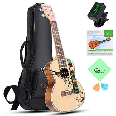 Abbildung von Hricane ukulele Konzert für Kinder Erwachsene Anfänger Starter 23 Zoll Professional Klein mit Tasche, Nylon Saiten und Reinigungstuch