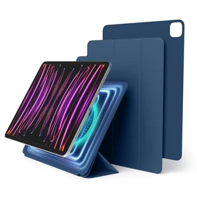 Abbildung von elago Magnetisches Folio Hülle Kompatibel mit iPad Pro 12.9&quot; 6., 5., 4. Gen Rückwand kann an Metallmaterialien befestigt Werden, Apple Pencil und elago&#039;s Case (Blau)