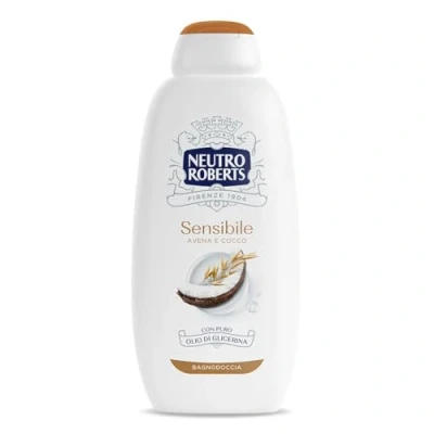 Abbildung von Neutro Roberts Körperbad mit Hafer und Kokosnuss, ideal für empfindliche Haut, Inhaltsstoffe natürlichen Ursprungs, seifenfrei, dermatologisch getestet, 600 ml Flasche