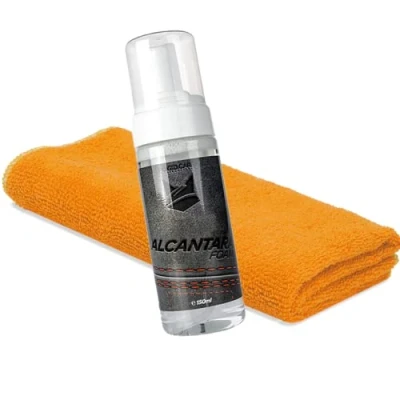 Abbildung von detailmate Alcantara Pflege Bundle FoxedCare Foam Alcantarareiniger 150ml Premium Mikrofasertuch 320 GSM Geeignet für alle Arten von