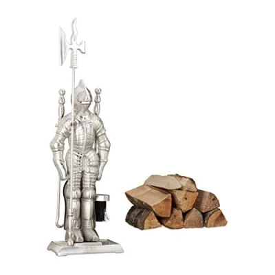 Abbildung von relaxdays Kamingarnitur Kaminbesteck Ritter Gusseisen 4 teilig, (Kaminbesteck teilig im Design)
