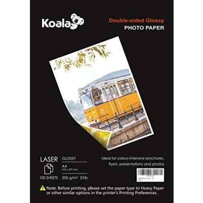 Abbildung von KOALA Fotopapier für Laserdrucker, Doppelseitig, Glänzend, A4, 200 g/m², 100 Blatt. Geeignet zum Drucken von Fotos, Zertifikaten, Broschüren, Flyern, Faltblättern, Grußkarten, Kalendern, Kunst