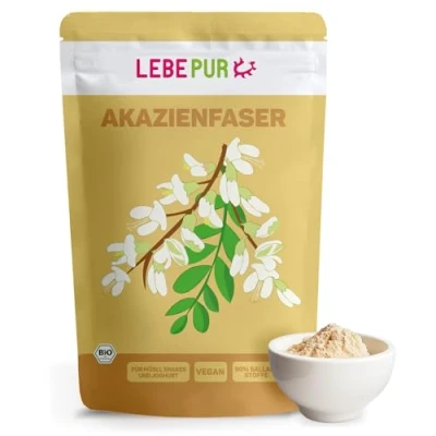 Abbildung von Lebepur BIO Akazienfasern vegan 500g, 90% Ballaststoffe, geschmacks und geruchsneutral, Akazienfaser Pulver, glutenfrei, ohne Zusatzstoffe, hoher Ballaststoffgehalt mit 90g pro 100g