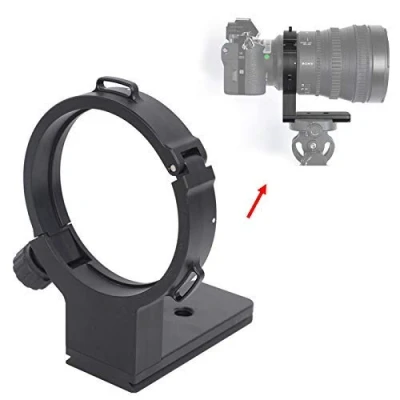 Abbildung von Kameralinsenhalsband, 74,5 mm, Stativhalterung für Sony FE PZ 28135 mm f/4 G OSS Objektiv, integrierte ARCA SWISS Type Schnellwechselplatte Stativ Kugelkopf von PMG BENRO Fit