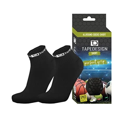 Abbildung von TAPEDESIGN &quot;Short&quot; 1 Paar Rutschfeste Fußball Socken (kurz) mit gummierten Noppen Schwarz Fussball Grip für Kinder Damen &amp; Herren Anti Rutsch Fußballsocken Sportsocken atmungsaktiv