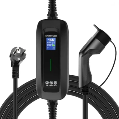 Abbildung von Morec EV Ladegerät 10/16A Schuko Stecker die Startzeit des Ladevorgangs verzögern/die Dauer Ladekabel Typ 2 umschaltbare Ladebox IEC62196 2.2/3.6kw, 5m