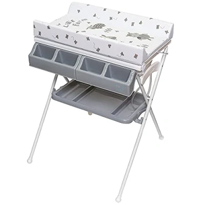 Abbildung von ib style® KOA 2 in 1 Wickeltisch mit Badewanne mobile Wickelkombination Klappbar Große Wickelauflage Wickelkommode für Babys Kleinkinder MY LITTLE FARM GRAU
