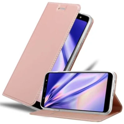 Abbildung von Cadorabo Hülle kompatibel mit Samsung Galaxy A6 Plus 2018 aus Kunst Leder Flip Klappbare Stoßfeste Magnetische [Standfunktion] [Kartenfächern] Cover für Tasche in Rosa