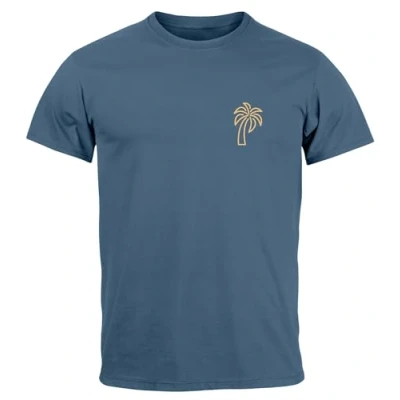 Abbildung von Neverless Palme LOGO Sommer Badge Emblem Minimal LINE ART Fashion Streetstyle Tshirt print, Herren, Größe: Large, Denim gelb