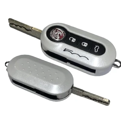 Abbildung von Nordecco Fiat 500 Schlüsselhülle passend für 500C 500L Abarth Grande Punto Brava Panda Stilo Linea 3 Tasten Schlüssel Flip (Pearl White Glitter)