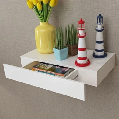 Abbildung von Festnight Wandregal mit 1 Schublade Hängeregal Wandboard Bücherregal MDF Holz Weiss 48 x 25 8 cm(B T H)