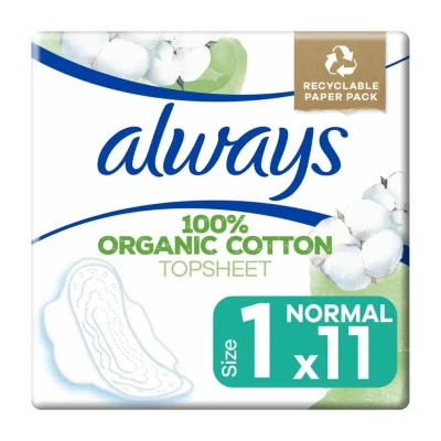 Abbildung von Always Cotton Protection Ultra Normal Damenbinden mit Flügeln, 25,4 x 27,9 cm, 100% Bio Baumwolle, Oberlaken