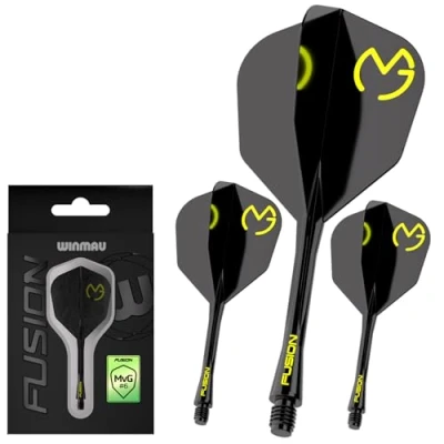 Abbildung von Winmau Darts Michael Van Gerwen MvG Fusion Integriertes Flight und Schaftsystem Form Design Nr. 6 Farbe Schwarz Grün, mittlere Länge