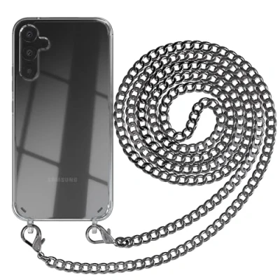 Abbildung von EAZY CASE Handykette kompatibel mit Samsung Galaxy A34, Handyhülle Metall Umhängeband und Ersatz Schwarz, Handykordel Schutzhülle Stylische Kette Smartphone Hülle in Anthrazit
