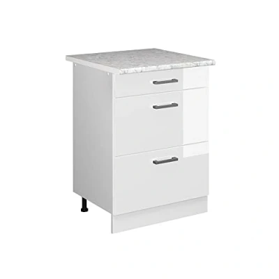 Abbildung von Vicco Unterschrank R Line, Weiß Hochglanz/Weiß, 60 cm mit Schubladen, AP Marmor