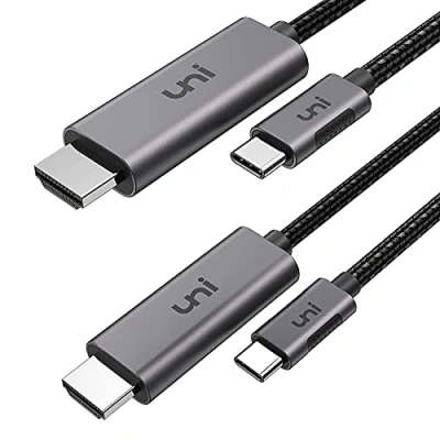 Abbildung von uni USB C auf HDMI Kabel 1,8m [4K@60Hz],Thunderbolt 3/4 kompatibel, Typ zu für iPhone 15 Pro/Pro Max, MacBook iPad Pro/Air, iMac, Surface Book 2, Samsung S23, Pixelbook usw. 2Pcs