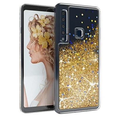 Abbildung von EAZY CASE Hülle kompatibel mit Samsung Galaxy A9 (2018) Schutzhülle Flüssig Glitzer, Handyhülle, Schutzhülle, Back Cover Glitter Flüssigkeit, TPU/Silikon, Transparent/Durchsichtig, Gold