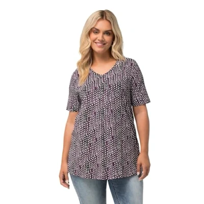 Abbildung von Ulla Popken Zierfalten Vausschnitt Halbarm Tshirt print, Damen, Größe: 58/60, Helle heide