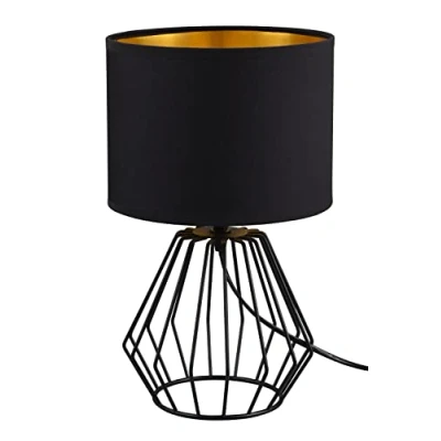 Abbildung von TRIO Leuchten Schreibtischlampe Chuck, Leuchtmittel wechselbar, ohne Leuchtmittel, Warmweiß, Fuß in Gitter Optik, Schirm schwarz gold Kombi, Höhe 37cm / Ø 20cm